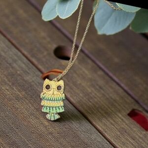 Gold and Green Owl Pendant Necklace